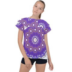 Mandala Abstract Design Pattern Blue Ruffle Collar Chiffon Blouse