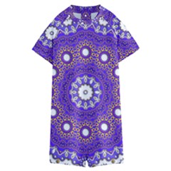 Mandala Abstract Design Pattern Blue Kids  Boyleg Half Suit Swimwear