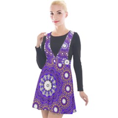 Mandala Abstract Design Pattern Blue Plunge Pinafore Velour Dress