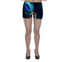 Green And Blue Peacock Feather Skinny Shorts View1