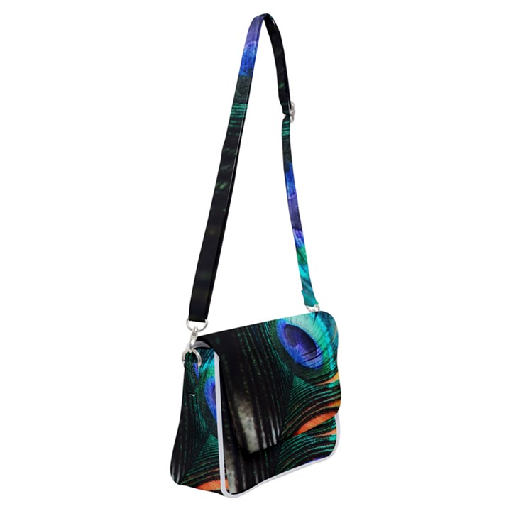 Green And Blue Peacock Feather Shoulder Bag with Back Zipper