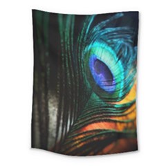 Green And Blue Peacock Feather Medium Tapestry by Pakrebo