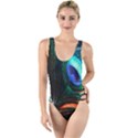 Green And Blue Peacock Feather High Leg Strappy Swimsuit View1