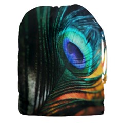 Green And Blue Peacock Feather Drawstring Pouch (xxxl)