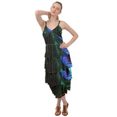 Green And Blue Peacock Feather Layered Bottom Dress