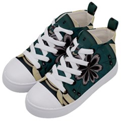 Green And White Pattern Kids  Mid-top Canvas Sneakers by Pakrebo