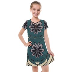 Green And White Pattern Kids  Cross Web Dress by Pakrebo