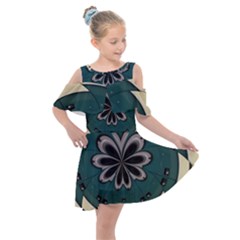 Green And White Pattern Kids  Shoulder Cutout Chiffon Dress by Pakrebo