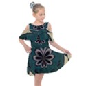 Green And White Pattern Kids  Shoulder Cutout Chiffon Dress View1