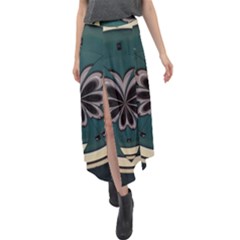 Green And White Pattern Velour Split Maxi Skirt