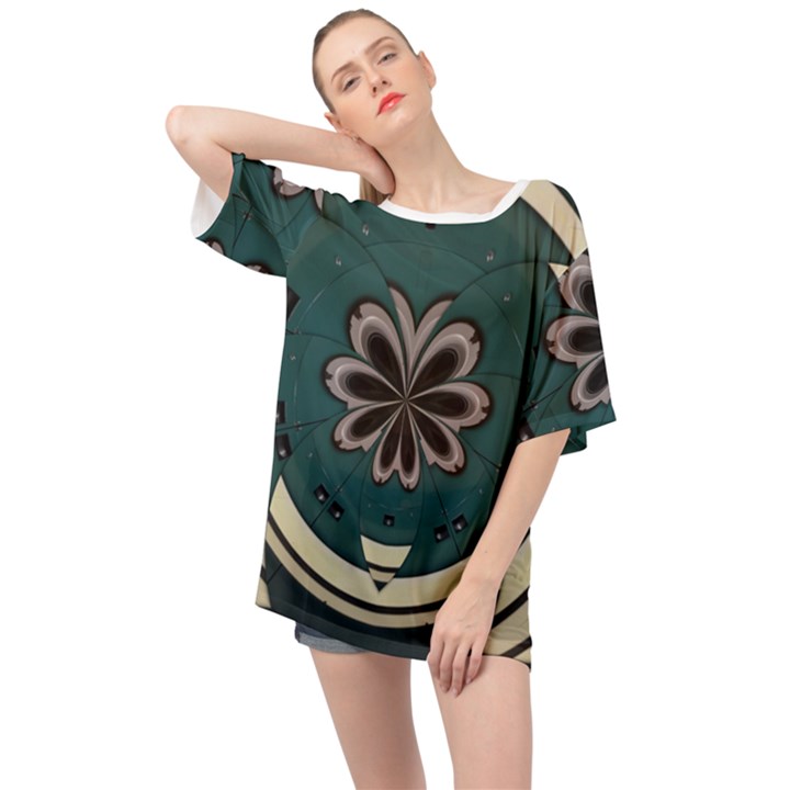 Green And White Pattern Oversized Chiffon Top