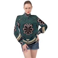 Green And White Pattern High Neck Long Sleeve Chiffon Top by Pakrebo