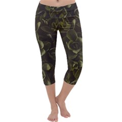 Green Leafy Plant Capri Yoga Leggings by Pakrebo