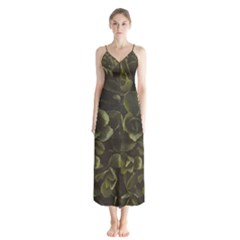 Green Leafy Plant Button Up Chiffon Maxi Dress by Pakrebo