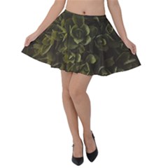 Green Leafy Plant Velvet Skater Skirt by Pakrebo