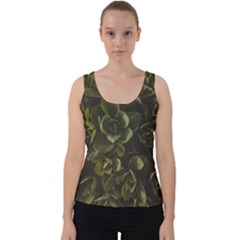 Green Leafy Plant Velvet Tank Top by Pakrebo