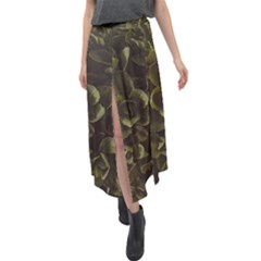 Green Leafy Plant Velour Split Maxi Skirt by Pakrebo