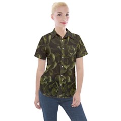 Green Leafy Plant Women s Short Sleeve Pocket Shirt