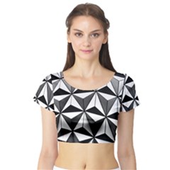 Black And White Diamond Shape Wallpaper Short Sleeve Crop Top by Pakrebo