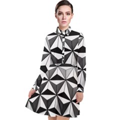 Black And White Diamond Shape Wallpaper Long Sleeve Chiffon Shirt Dress