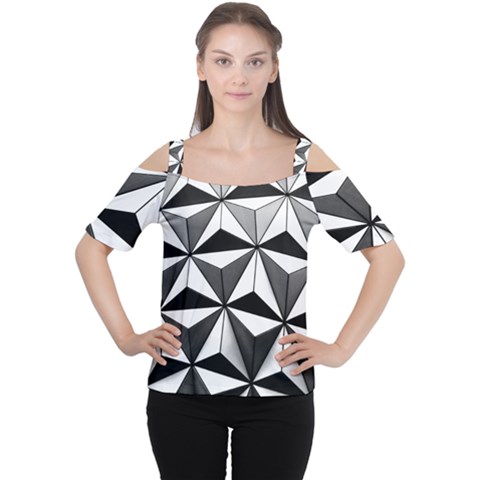 Black And White Diamond Shape Wallpaper Cutout Shoulder Tee by Pakrebo