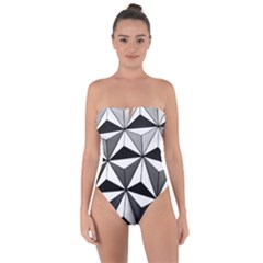 Black And White Diamond Shape Wallpaper Tie Back One Piece Swimsuit by Pakrebo