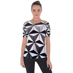 Black And White Diamond Shape Wallpaper Shoulder Cut Out Short Sleeve Top by Pakrebo