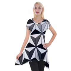 Black And White Diamond Shape Wallpaper Short Sleeve Side Drop Tunic by Pakrebo