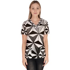 Black And White Diamond Shape Wallpaper Women s V-neck Scrub Top by Pakrebo