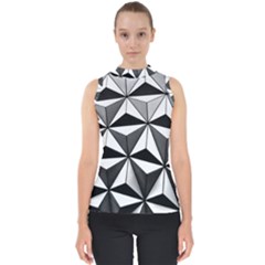 Black And White Diamond Shape Wallpaper Mock Neck Shell Top by Pakrebo