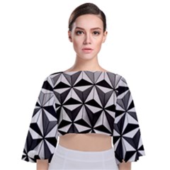 Black And White Diamond Shape Wallpaper Tie Back Butterfly Sleeve Chiffon Top by Pakrebo