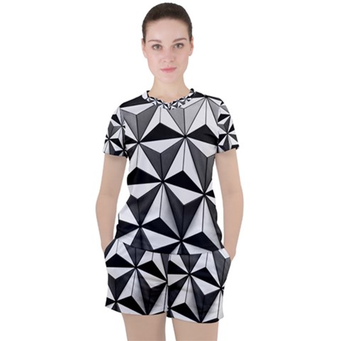 Black And White Diamond Shape Wallpaper Women s Tee And Shorts Set by Pakrebo