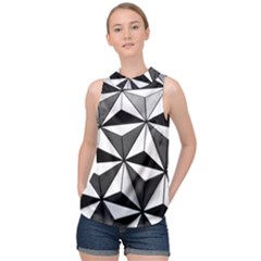 Black And White Diamond Shape Wallpaper High Neck Satin Top by Pakrebo