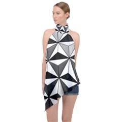 Black And White Diamond Shape Wallpaper Halter Asymmetric Satin Top by Pakrebo