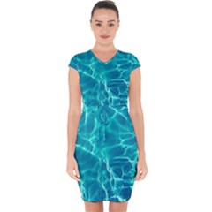 Blue Water Wallpaper Capsleeve Drawstring Dress  by Pakrebo