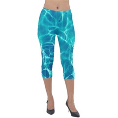 Blue Water Wallpaper Lightweight Velour Capri Leggings  by Pakrebo