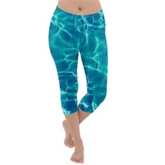 Blue Water Wallpaper Lightweight Velour Capri Yoga Leggings by Pakrebo