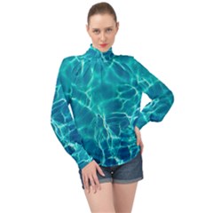 Blue Water Wallpaper High Neck Long Sleeve Chiffon Top by Pakrebo