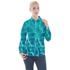 Blue Water Wallpaper Women s Long Sleeve Pocket Shirt