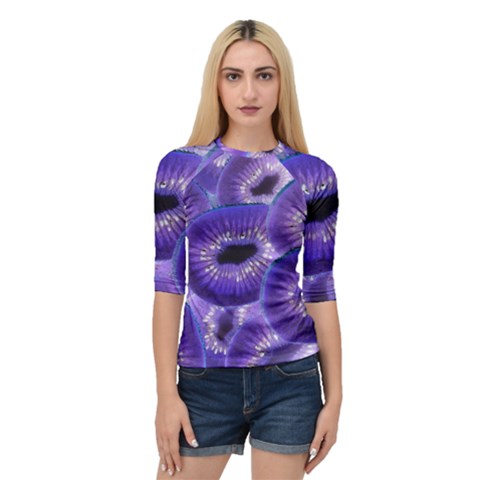 Sliced Kiwi Fruits Purple Quarter Sleeve Raglan Tee by Pakrebo