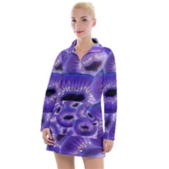 Sliced Kiwi Fruits Purple Women s Long Sleeve Casual Dress by Pakrebo