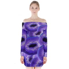 Sliced Kiwi Fruits Purple Long Sleeve Off Shoulder Dress by Pakrebo