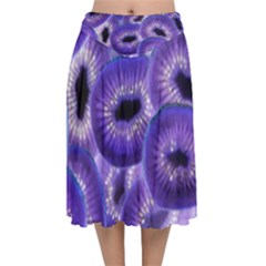 Sliced Kiwi Fruits Purple Velvet Flared Midi Skirt by Pakrebo