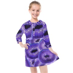 Sliced Kiwi Fruits Purple Kids  Quarter Sleeve Shirt Dress by Pakrebo