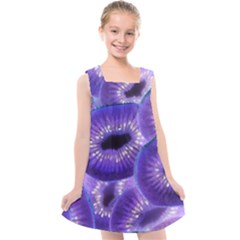 Sliced Kiwi Fruits Purple Kids  Cross Back Dress by Pakrebo