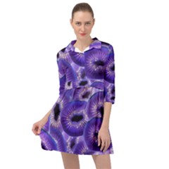 Sliced Kiwi Fruits Purple Mini Skater Shirt Dress