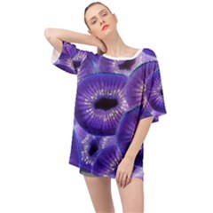 Sliced Kiwi Fruits Purple Oversized Chiffon Top