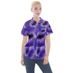 Sliced Kiwi Fruits Purple Women s Short Sleeve Pocket Shirt