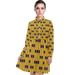 Yellow And Black Pattern Long Sleeve Chiffon Shirt Dress