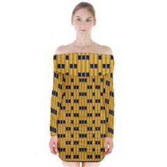 Yellow And Black Pattern Long Sleeve Off Shoulder Dress by Pakrebo